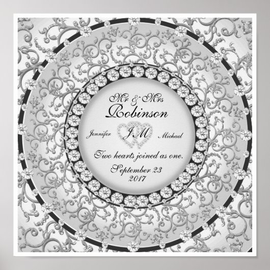 2つのハートモノグラ結婚ムのパターン ポスター (正面)