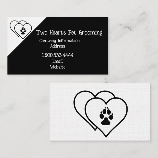 2つのハートラブアニマルズペットグルーミングカスタム 名刺 (正面/裏面)