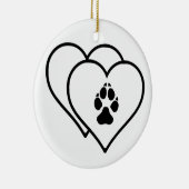 2つのハートラブドッグフットプリントトラックロゴ セラミックオーナメント (右)