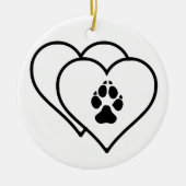 2つのハートラブドッグフットプリントトラックロゴ セラミックオーナメント (正面)