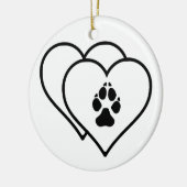 2つのハートラブドッグフットプリントトラックロゴ セラミックオーナメント (左)