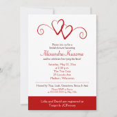 2つのハートレッドスワールブライダルシャワー招待 招待状 (正面)