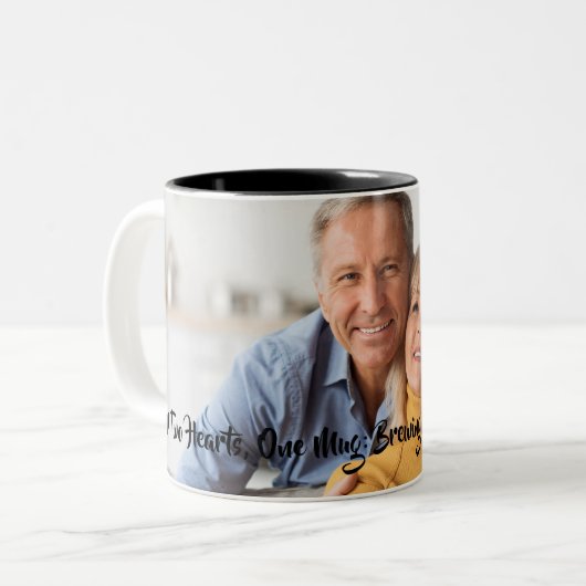 2つのハートワンマグバレンタインデーの写真コーヒーマグカップ ツートーンマグカップ (正面左)