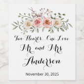 2つのハートワンラブピンククリームバラ ワインラベル (シングルラベル)