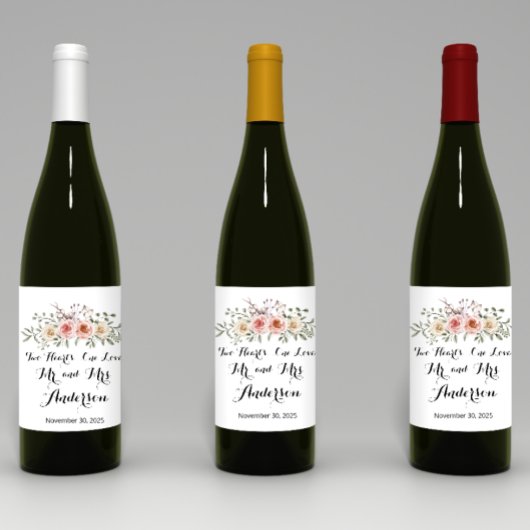 2つのハートワンラブピンククリームバラ ワインラベル