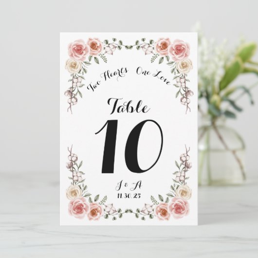 2つのハートワンラブヴィンテージピンクローゼテーブルサイン シーズンカード (スタンド正面)