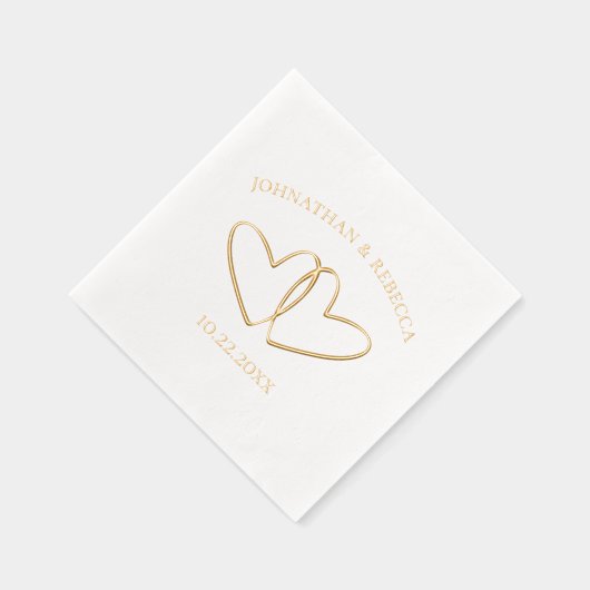 2つのハート名前をカスタムする&結婚の日付ミニマリスト 箔ナプキン (右)