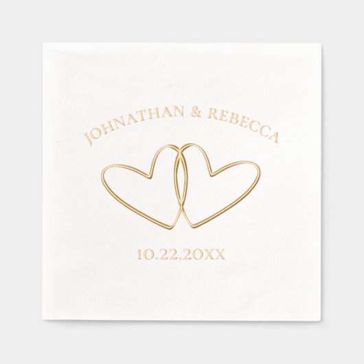 2つのハート名前をカスタムする&結婚の日付ミニマリスト 箔ナプキン (正面)