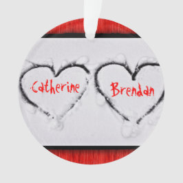 2つのハート新鮮な白い雪赤コルゲートメタル オーナメント