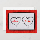 2つのハート新鮮な白い雪赤コルゲートメタル ポストカード (正面/裏面)
