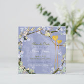 2つのハート素朴ブルーウェディング日付を保存 セーブザデート (スタンド正面)