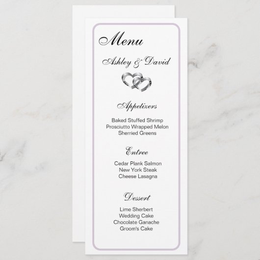 2つのハート結婚のメニューカード メニュー (正面/裏面)