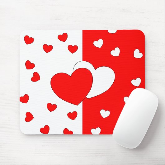 2つのハート赤と白のLove Mouseパッド マウスパッド (マウス)