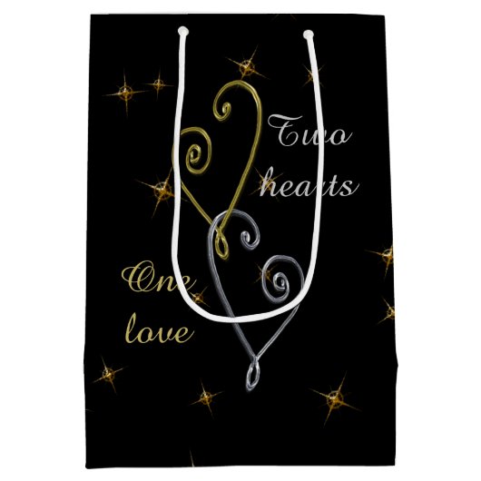 2つのハート1つの愛記念日 ミディアムペーパーバッグ (裏面)