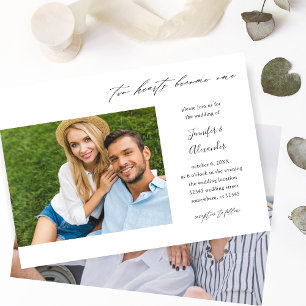 2つのハート2つの写真結婚書道 招待状