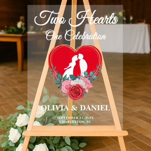 2つのハート、1つのお祝い結婚の歓迎 アクリルサイン