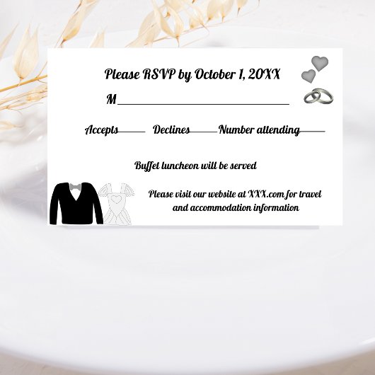 2つのハート、1つの愛、結び目のタイ 出欠カード