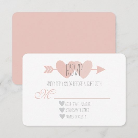2つのハートRSVP 出欠カード (正面/裏面)