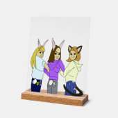 2つのバニーと1つの子猫 アクリルサイン (傾斜)