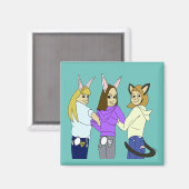 2つのバニーと1つの子猫 マグネット (正面/裏面)