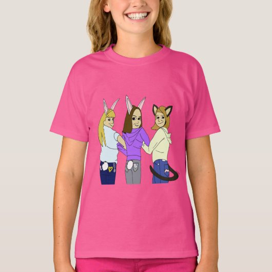 2つのバニーと1つの子猫 Tシャツ (正面)