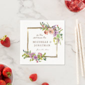 2つのバラをエレガント1つの金ゴールドフレー結婚ム スタンダードカクテルナプキン (インサイチュ)