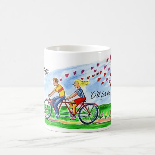 2つのバレンタイン愛のために作られた自転車 コーヒーマグカップ (中央)