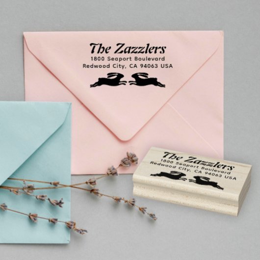 2つのバンニーの名前と戻り住所ゴムのスタンプ ラバースタンプ