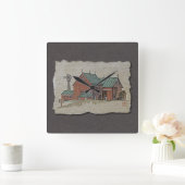 2つのバー&ヘイ・ワゴン スクエア壁時計 (ホーム)