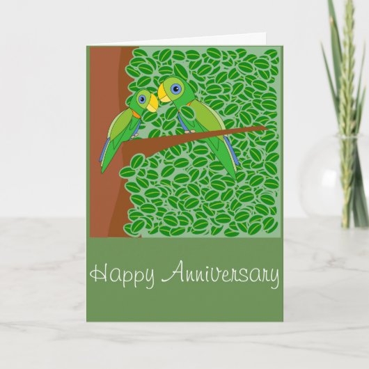 2つのパロットのハッピーアニバーサリーグリーティングカード カード (正面)