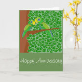 2つのパロットのハッピーアニバーサリーグリーティングカード カード (黄色い花)