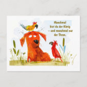 2つのパロットを持つ水色漫画犬 シーズンポストカード (正面)