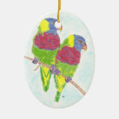 2つのパロット | Bird Christmasの装飾 セラミックオーナメント (正面)