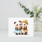 2つのパンドラのアイス食べCの水色イラストレーション ポストカード (スタンド正面)