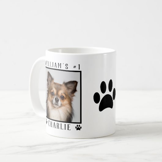 2つのパーソナライズされた写真の名前Pawプリント犬の写真 コーヒーマグカップ (正面左)