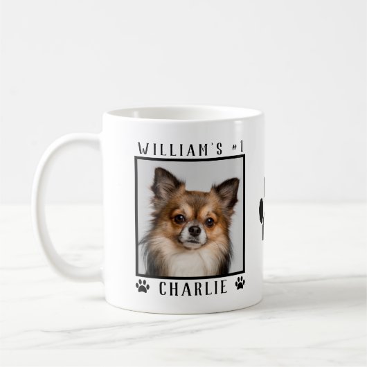 2つのパーソナライズされた写真の名前Pawプリント犬の写真 コーヒーマグカップ (左)