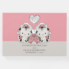 2つのパーソナライズされた花嫁ネコをテーマにしたゲイの結婚テーマ ゲストブック