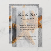 2つのヒトデ&サンド、ビーチ結婚式日付を保存 案内ポストカード (正面/裏面)