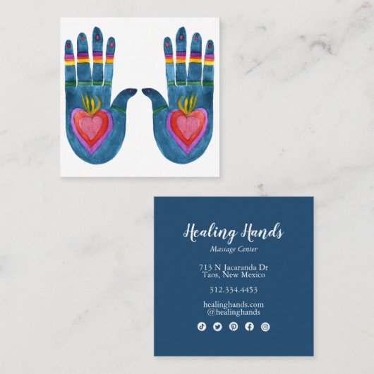 2つのヒーリングハンズウォーターカラーボホシック スクエア名刺 (正面/裏面)