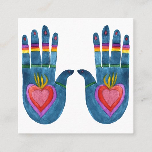 2つのヒーリングハンズウォーターカラーボホシック スクエア名刺 (正面)