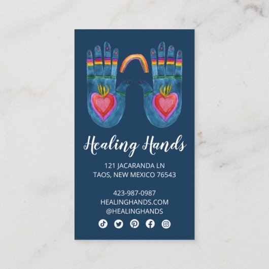 2つのヒーリングハンドレインボーウォーターカラーソーシャルアイコン ロイヤリティカード (裏面)