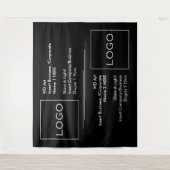 2つのビジネスロゴを重ねたブラック&ホワイトのバナー タペストリー (正面)