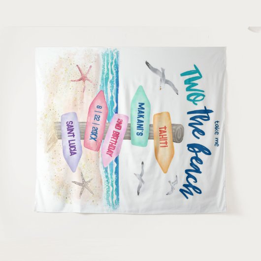 2つのビーチキッズ2nd誕生日パーティー タペストリー (正面(横))