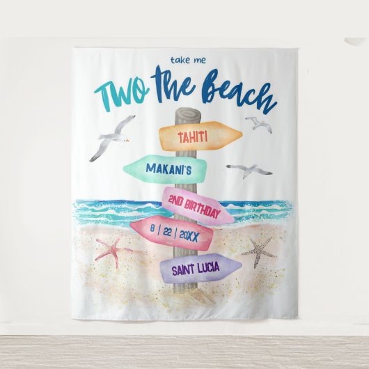 2つのビーチキッズ2nd誕生日パーティー タペストリー (正面)
