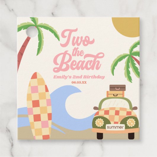 2つのビーチサーフボードピンク2nd誕生日パーティー フェイバータグ (正面)