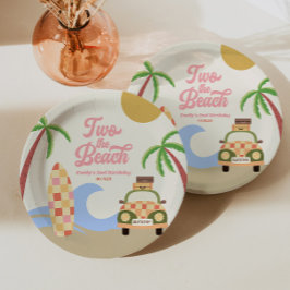 2つのビーチサーフボードピンク2nd誕生日パーティー ペーパープレート