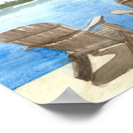 2つのビーチチェアバイザレイク、水の色絵画の ポスター (角)