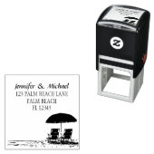 2つのビーチチェア、海パラソルビーチ結婚式 セルフインキングスタンプ (インサイチュ)