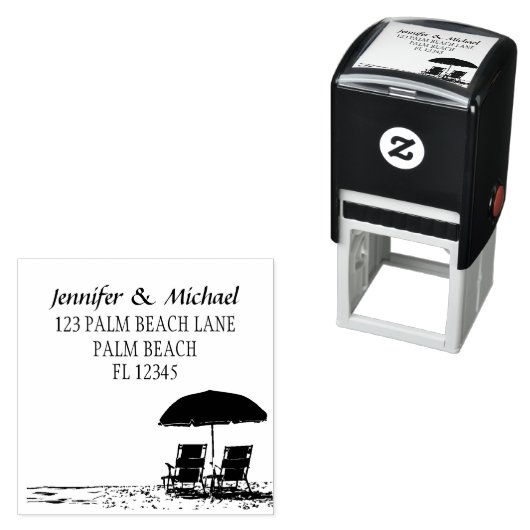 2つのビーチチェア、海パラソルビーチ結婚式 セルフインキングスタンプ (インサイチュ)