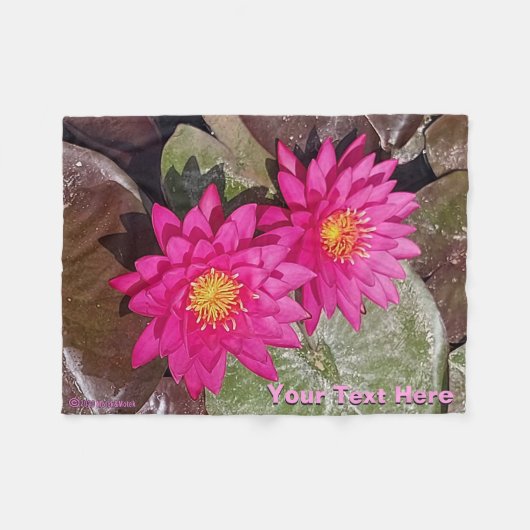 2つのピンクのハスの花 フリースブランケット (正面(横))